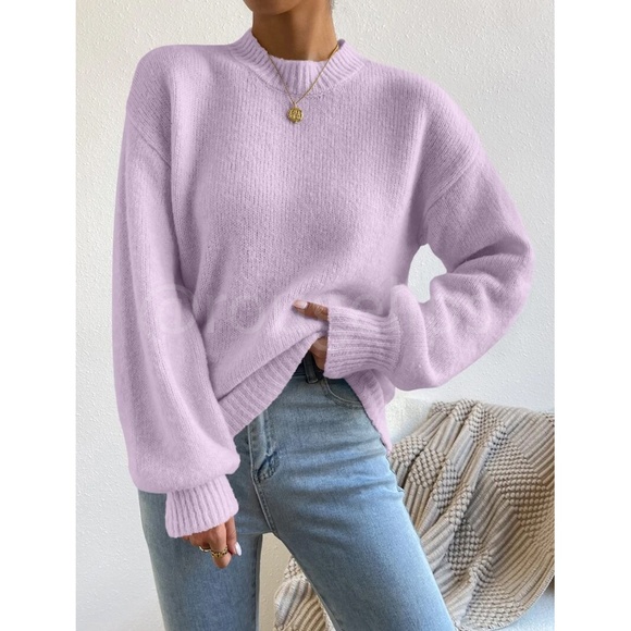 Lavender Purple Soft Drop Shoulder Sweater Pullover Long Sleeve - Picture 2 of 9